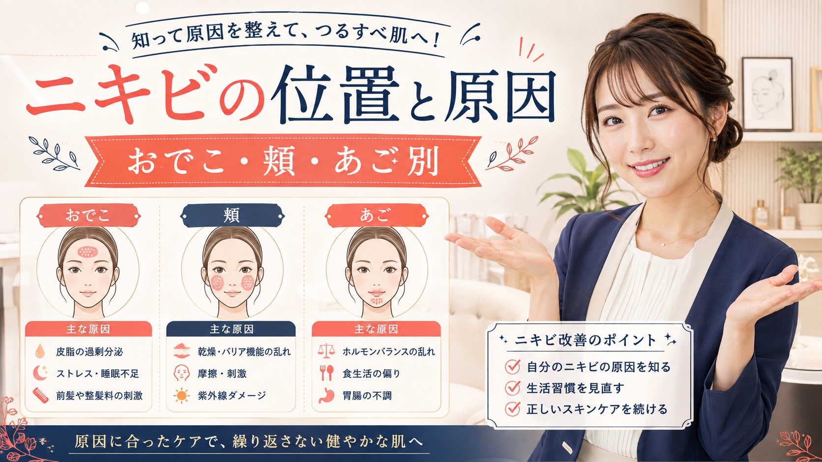 ニキビの位置と意味を徹底解説|おでこ・頬・あご別の原因と治し方 Beauty Board