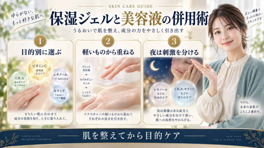 保湿ジェルと美容液を併用する順番と目的別ケア