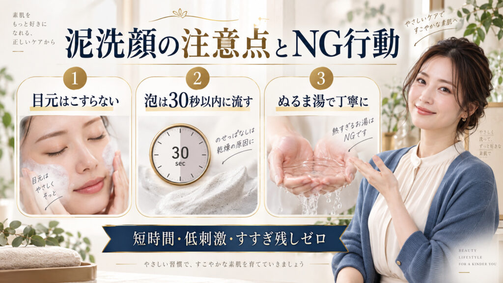 泥洗顔の目元・すすぎ・放置時間の注意点