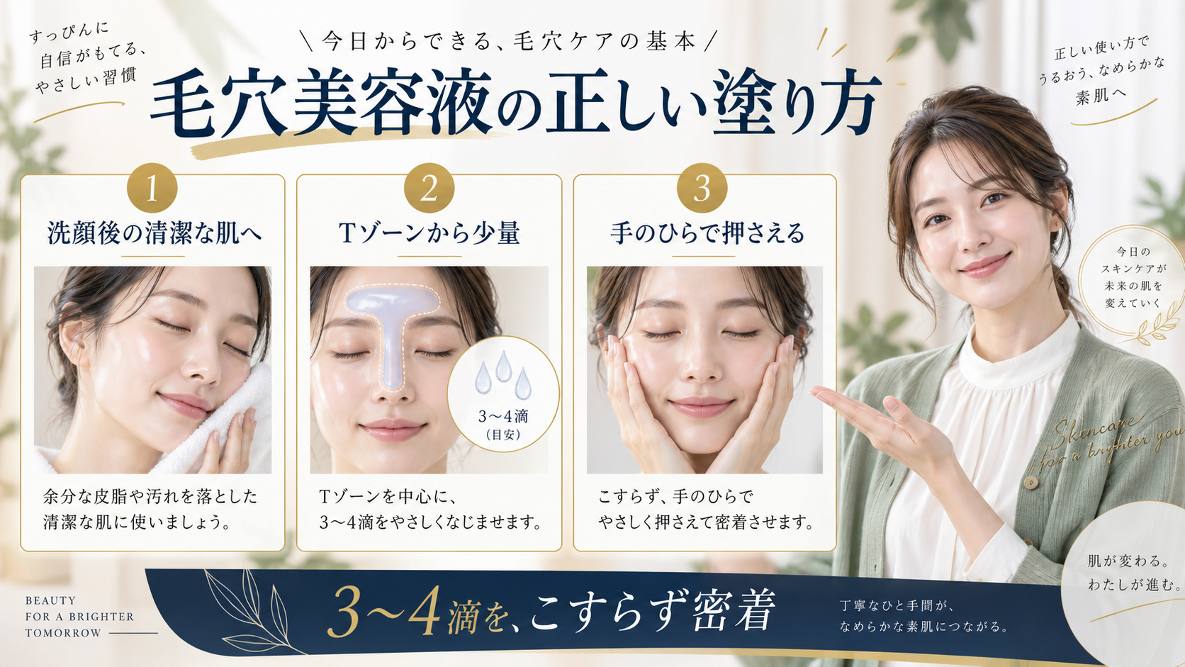 毛穴美容液の適量とTゾーンへの塗り方