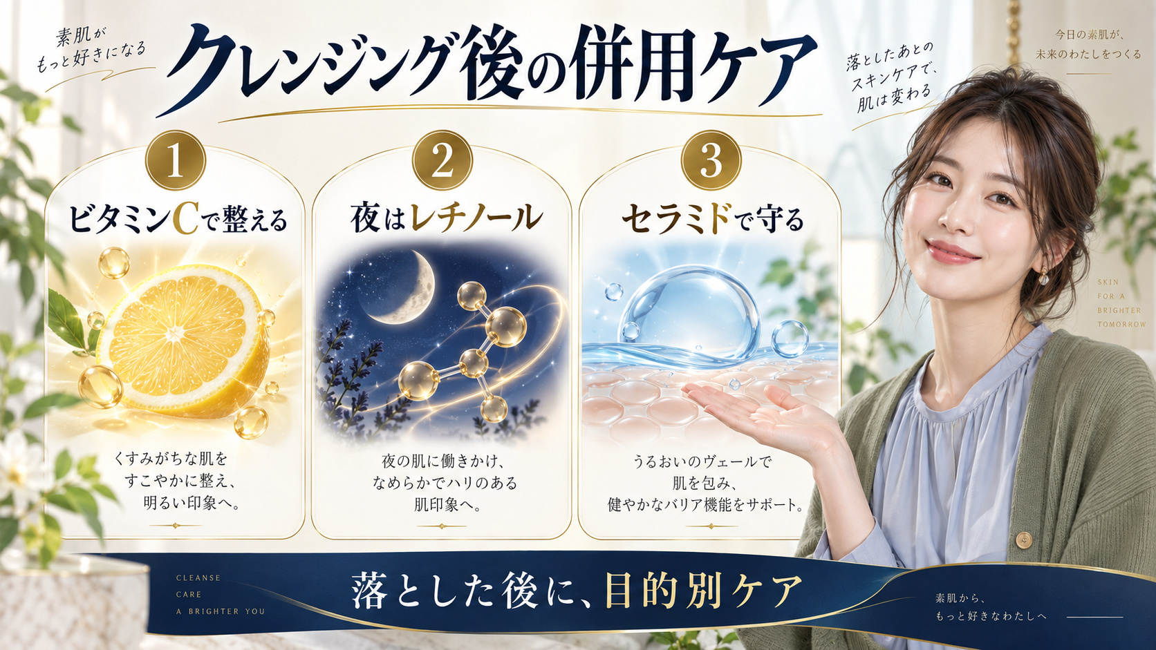 クレンジング後にビタミンC・レチノールなどを併用する方法