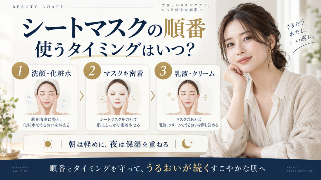 シートマスクを使う順番とタイミングを解説するアイキャッチ