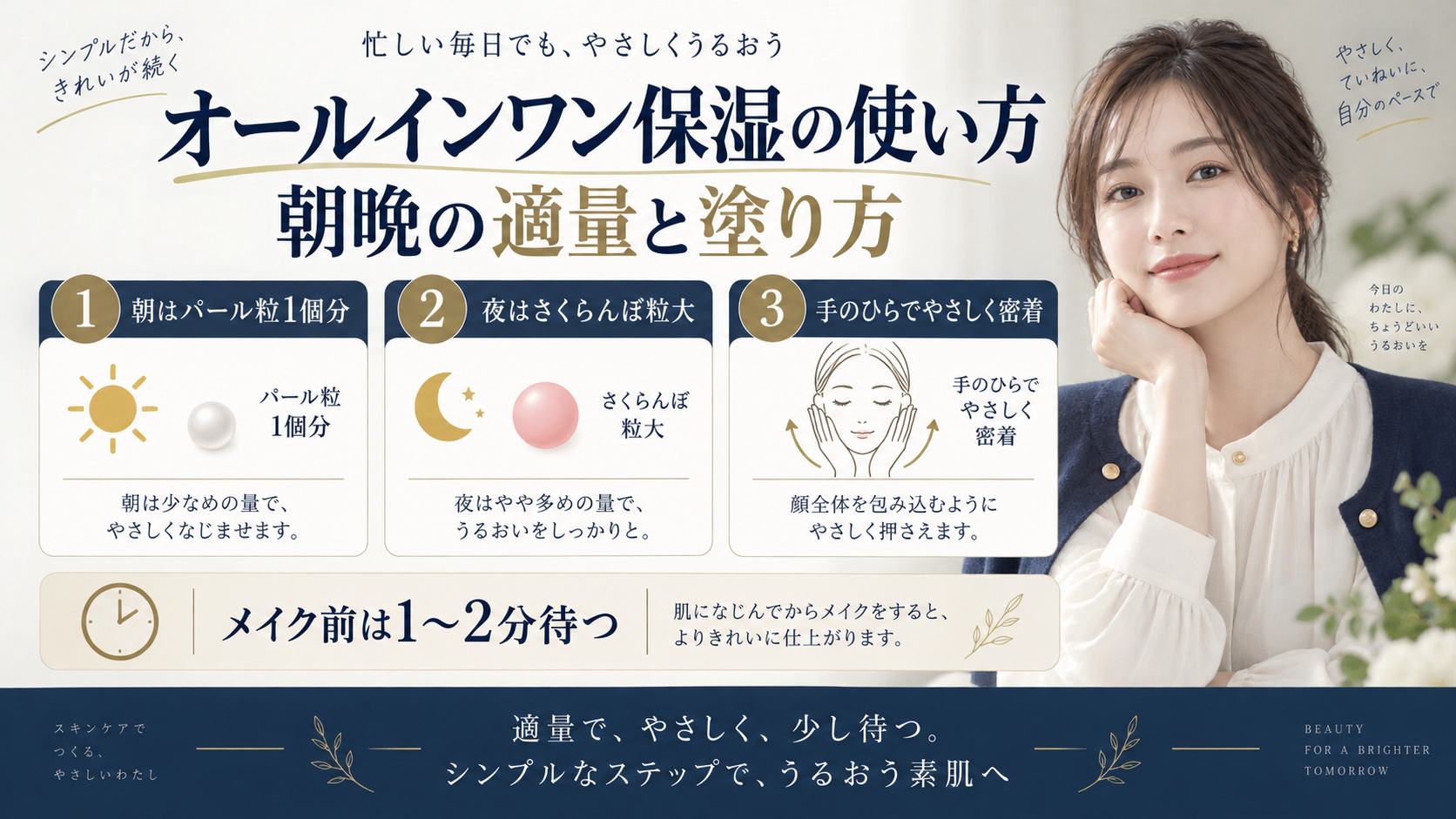 オールインワン保湿の朝晩の使い方を解説するアイキャッチ