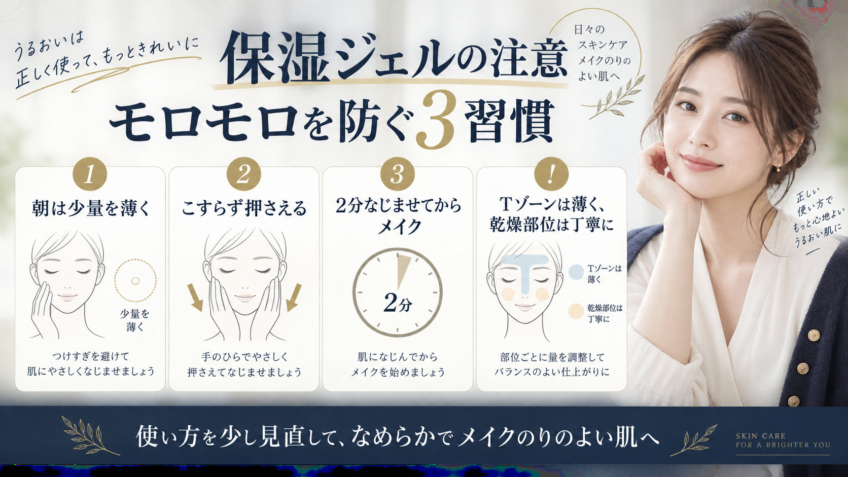 保湿ジェルの注意点とモロモロ防止を解説するアイキャッチ