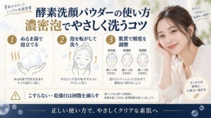 酵素洗顔パウダーの泡立てと使い方を解説するアイキャッチ