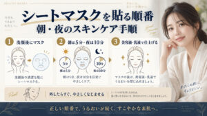 シートマスクを貼る順番と朝夜の手順を解説するアイキャッチ