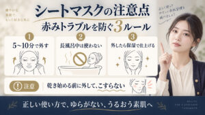 シートマスクの注意点と赤み防止を解説するアイキャッチ