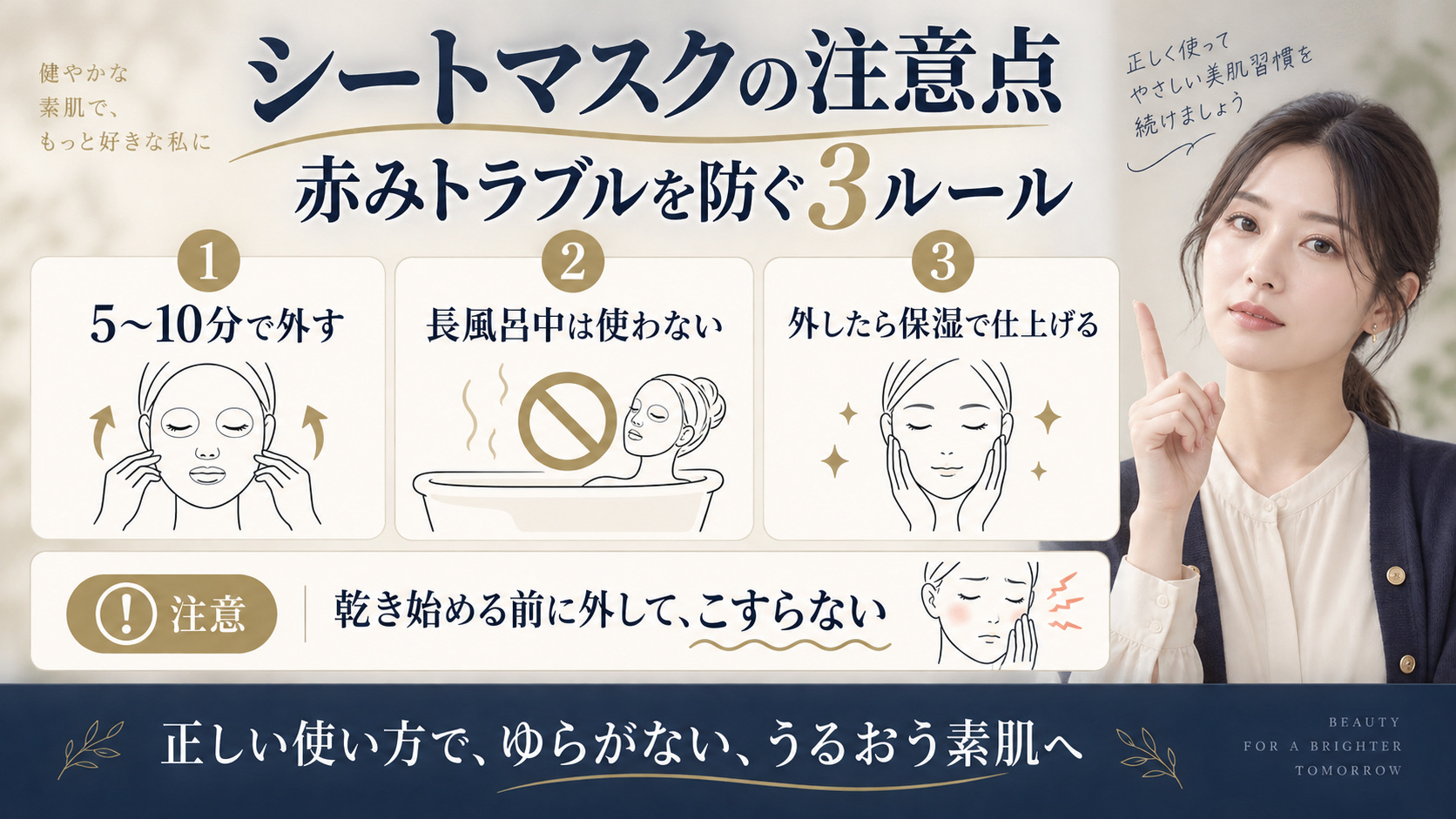 シートマスクの注意点と赤み防止を解説するアイキャッチ