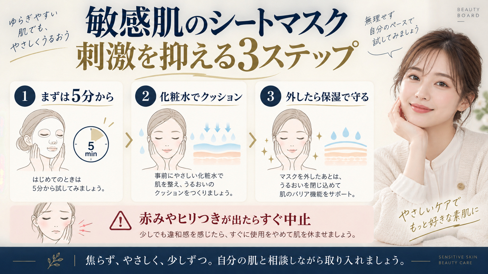 敏感肌のシートマスク活用法を解説するアイキャッチ