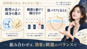 美容成分の相性と刺激を避ける曜日分け、肌バリア対策を示すアイキャッチ