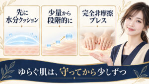 敏感肌の導入ケアで水分クッションを作り少量から非摩擦で使う方法を示すアイキャッチ