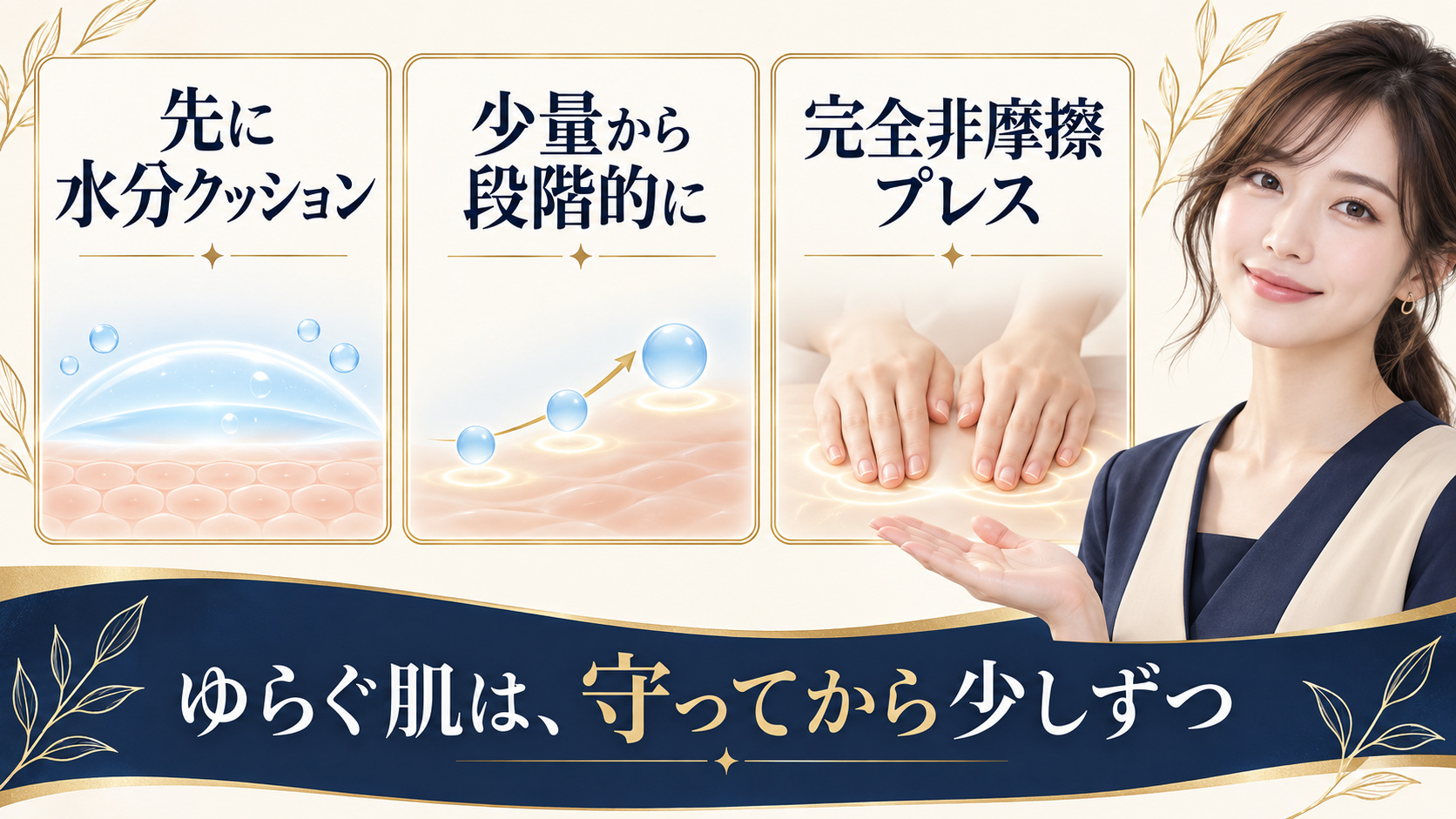 敏感肌の導入ケアで水分クッションを作り少量から非摩擦で使う方法を示すアイキャッチ