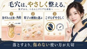 毛穴の黒ずみに対するスクラブの選び方とやさしい使い方