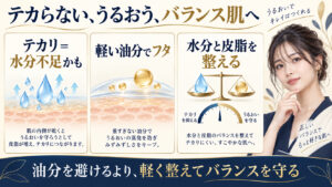 脂性肌のテカリを防ぐ乳液の選び方と水分油分バランス