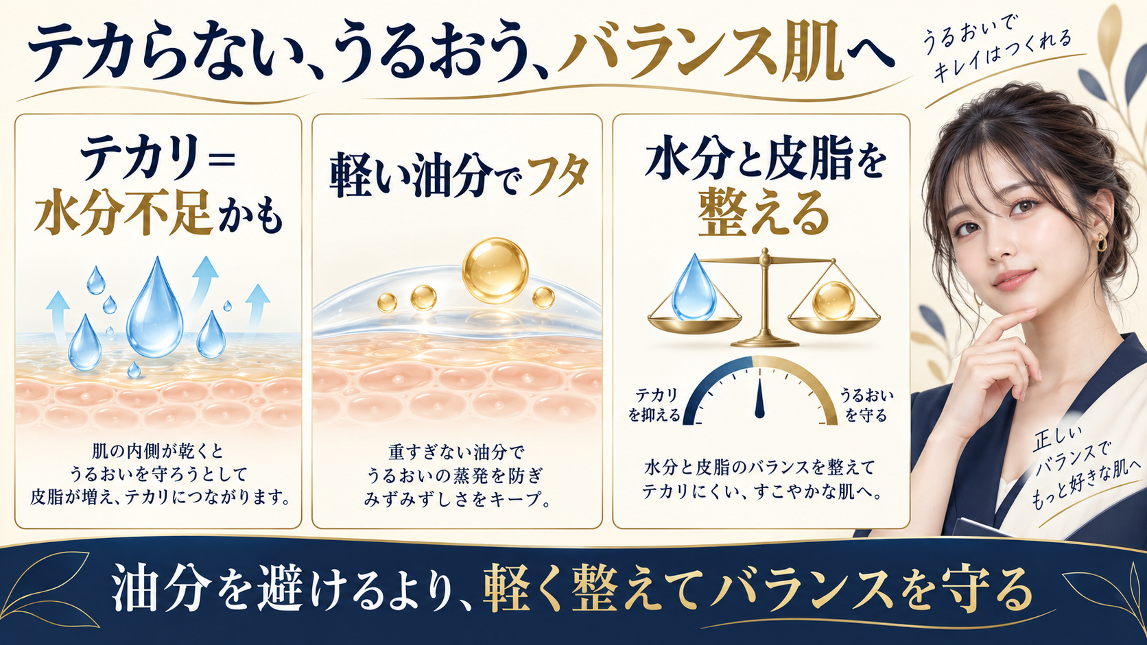 脂性肌のテカリを防ぐ乳液の選び方と水分油分バランス
