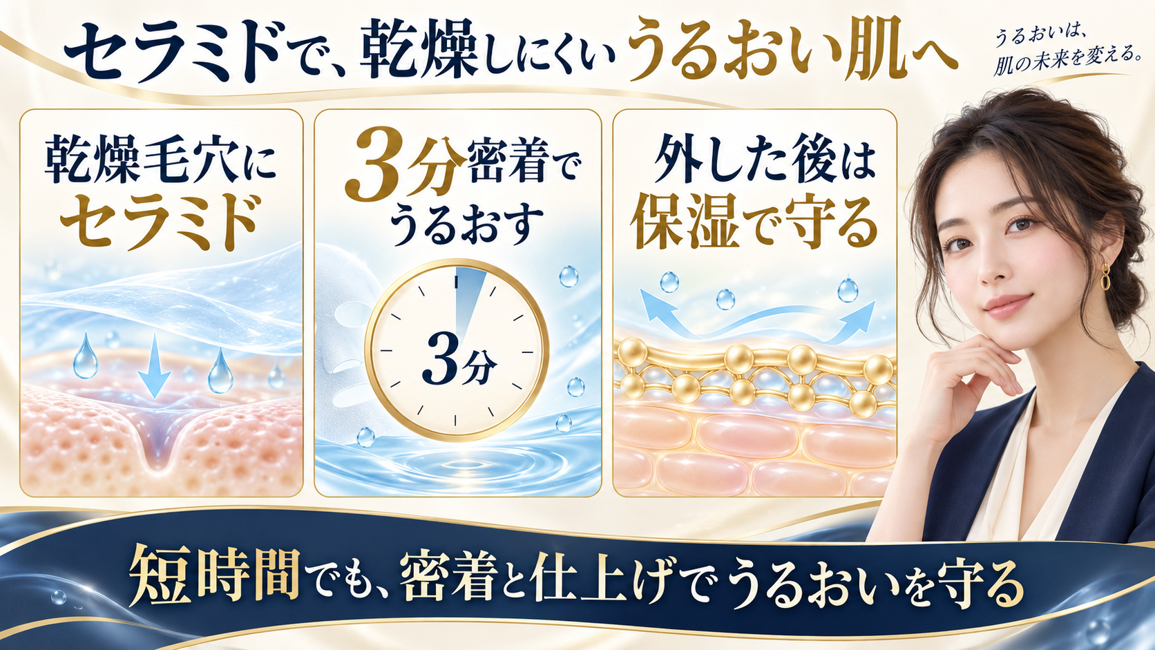 セラミドパックの3分密着と乾燥毛穴の保湿ケア