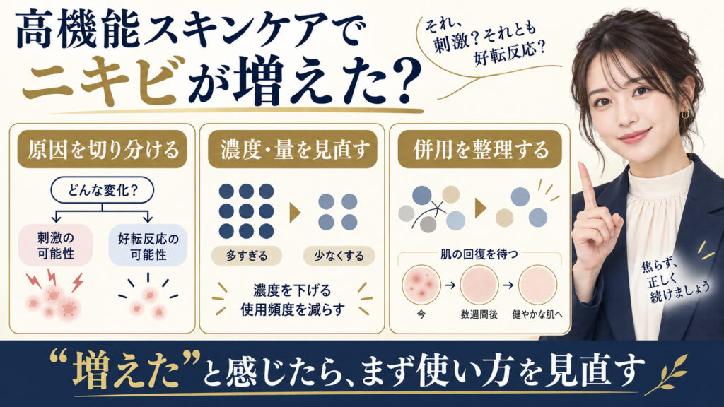 高機能スキンケアでニキビが増えたときの原因と見直し方