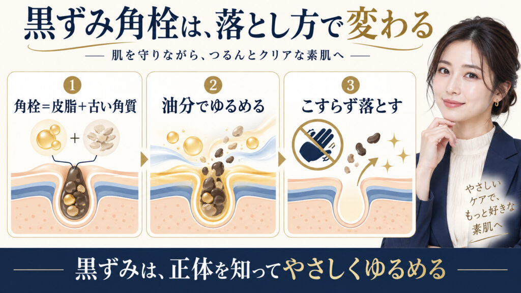 角栓の黒ずみの正体とこすらず落とすクレンジング方法