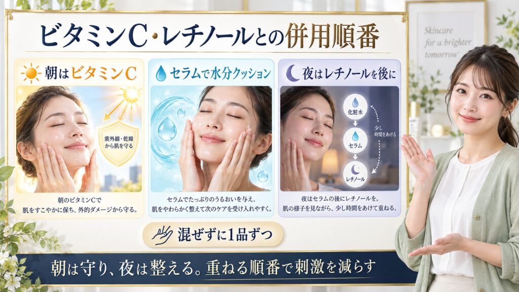 ビタミンCとレチノールをセラムと併用する順番を解説する横長Beauty Board
