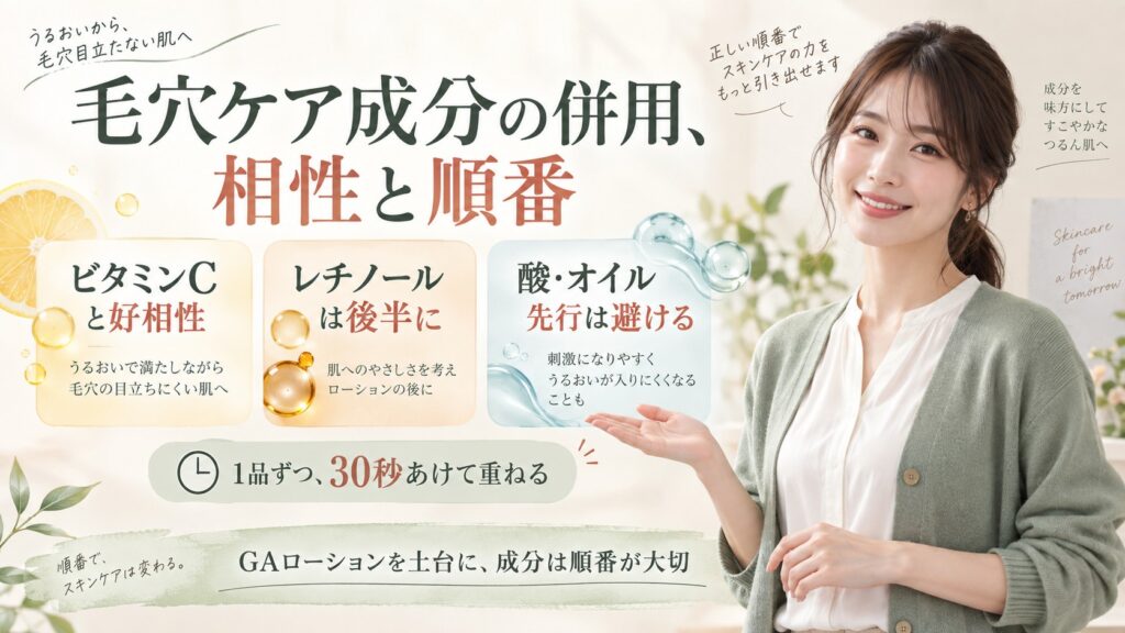 GAローションとビタミンC、レチノールなどの相性と重ねる順番を解説する横長Beauty Board