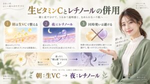 Yunth生ビタミンCとレチノールを朝夜に分けて併用する組み立てを解説する横長Beauty Board
