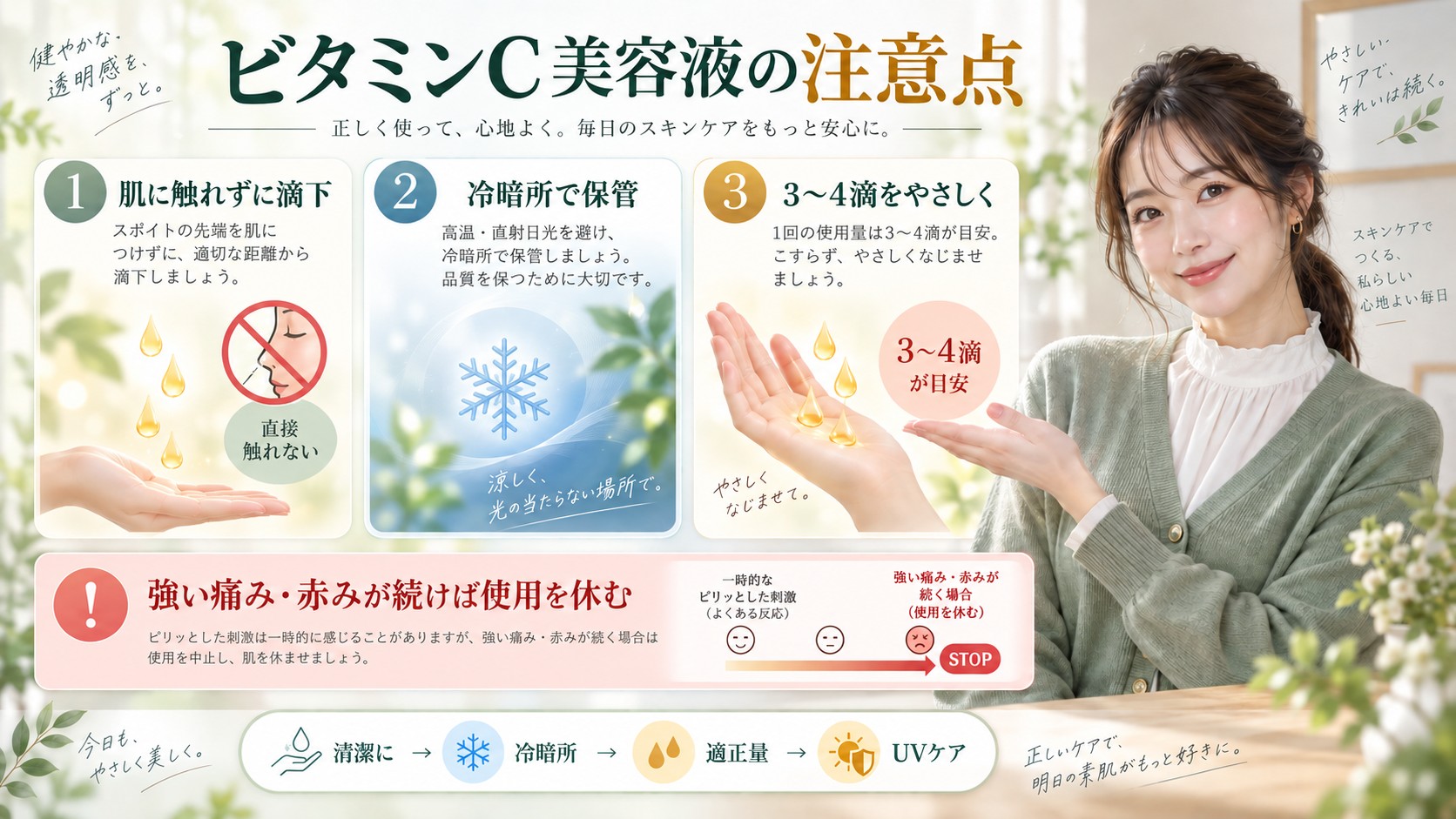Anuaビタミン10セラムを清潔に扱い冷暗所で保管し適正量で使う注意点を解説する横長Beauty Board