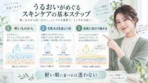 エリクシールブライトニング化粧水を乳液より前に置き軽い順に重ねる方法を示す横長Beauty Board