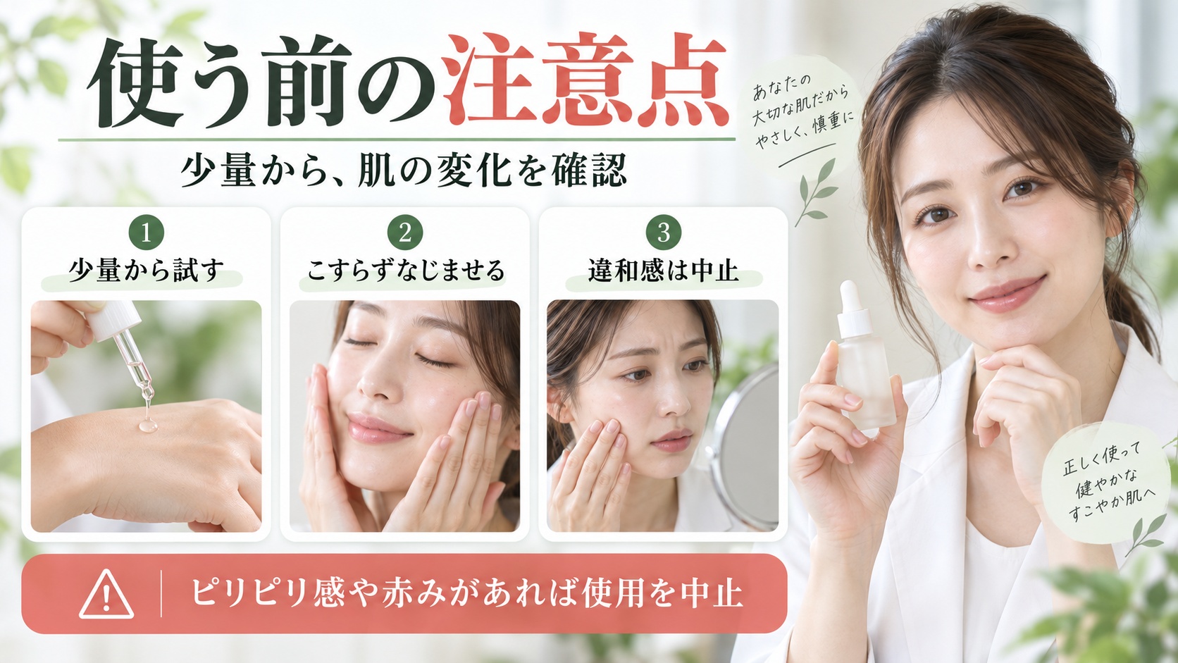 KISO バランシングエッセンスAZ20の注意点を示す美容ボード