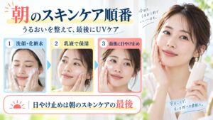 アネッサ パーフェクトUV ミルクNAを使う朝のスキンケア順番を示す美容ボード