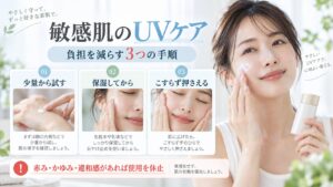 アネッサ スキンケアミルクNAを敏感肌で使う手順を示す美容ボード