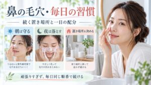 鼻の毛穴のための朝夜の毎日習慣を示す美容ボード