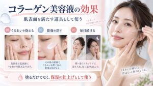 コラーゲン美容液を保湿の仕上げとして使う方法を示す美容ボード