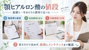 顎ヒアルロン酸の総額と一年あたりの費用を比べる方法を示す美容ボード