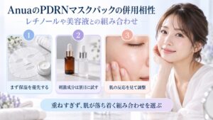 AnuaのPDRNマスクパックとレチノールや美容液の併用相性を示す美容ボード