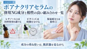 CHPT.9 ポアナクリアセラムの併用NG成分と相性の良い保湿成分を示す美容ボード