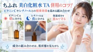 ちふれ美白化粧水TAとビタミンC・レチノール・保湿成分の組み合わせを示す美容ボード
