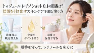 トゥヴェール レチノショット 0.1のスキンケア順番と塗り方を3ステップで示す美容ボード