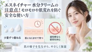 エスネイチャー水分クリームの注意点と安全な使い方を3カードで示す美容ボード
