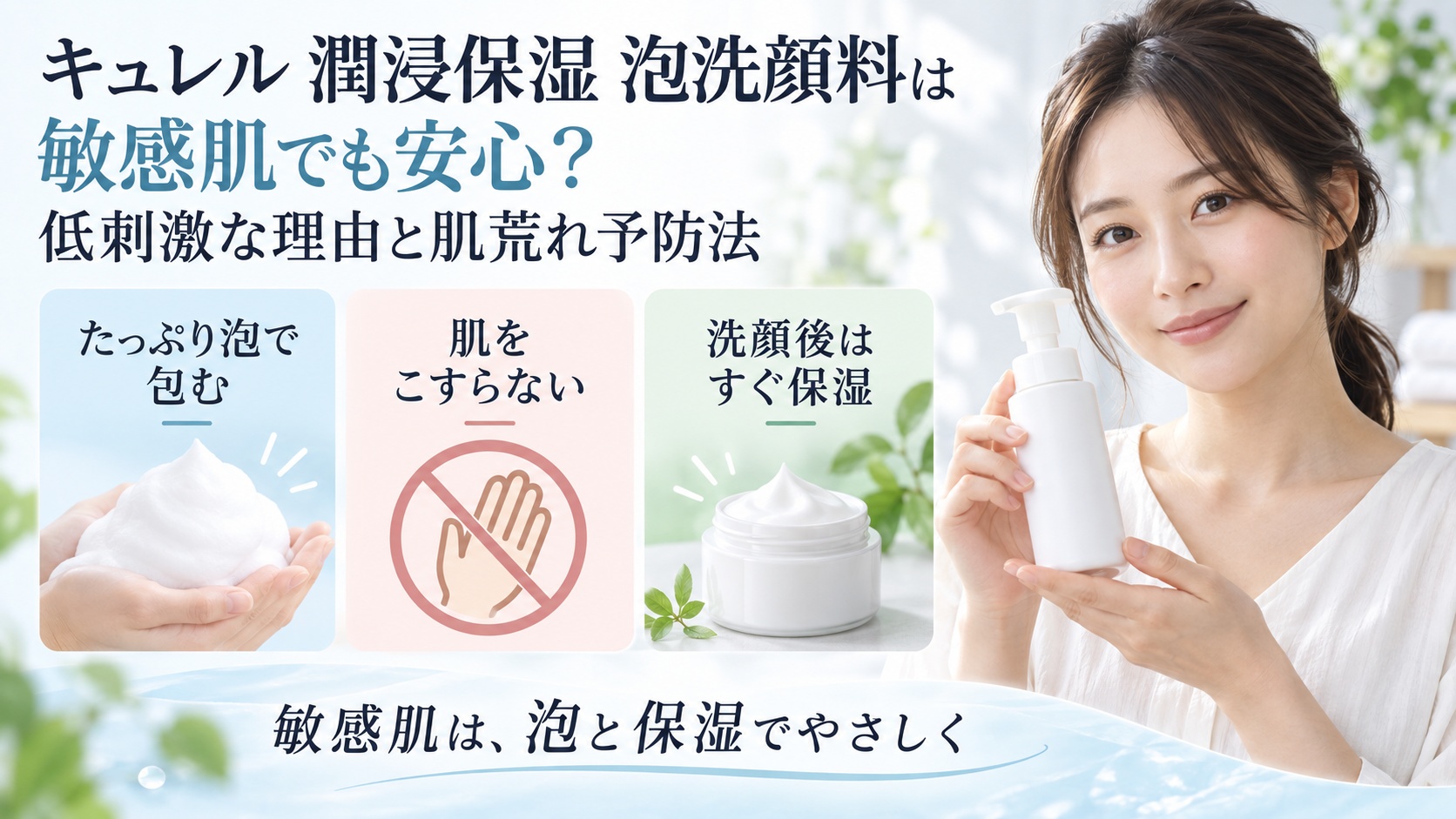 キュレル潤浸保湿泡洗顔料を敏感肌向けに使う3つの対策を示す美容ボード
