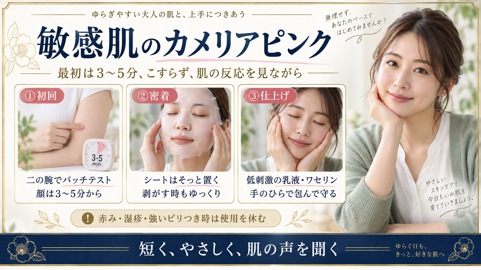 敏感肌がカメリアピンクを使うときの短時間ケアと保湿方法