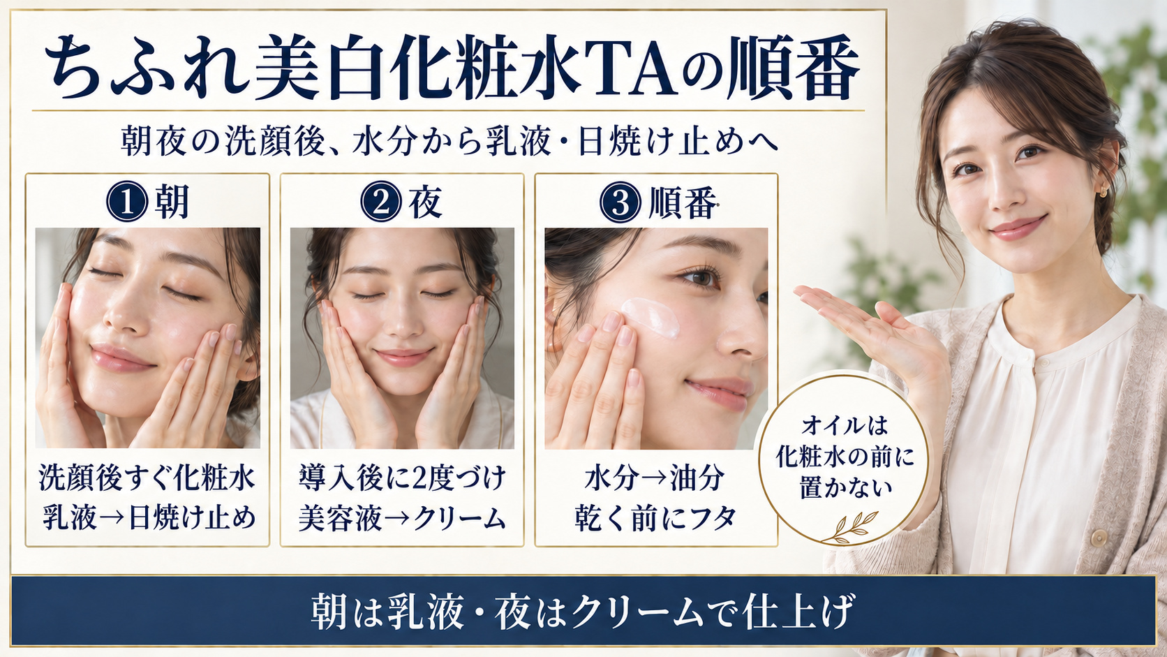 ちふれ美白化粧水TAの朝夜スキンケア順番