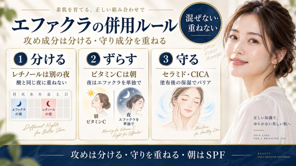 エファクラ ピールケア セラムとレチノール・ビタミンCの併用ルール