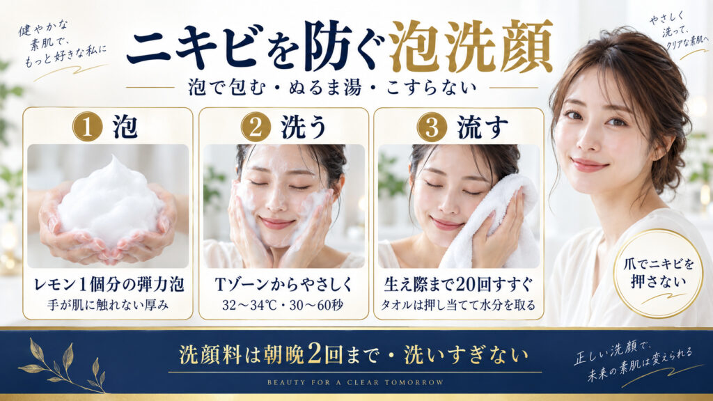 ニキビを防ぐ正しい泡洗顔の方法