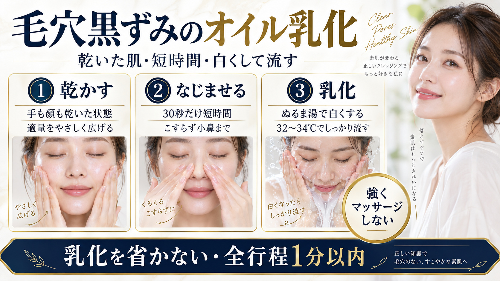 毛穴の黒ずみと角栓を落とすオイル乳化の方法