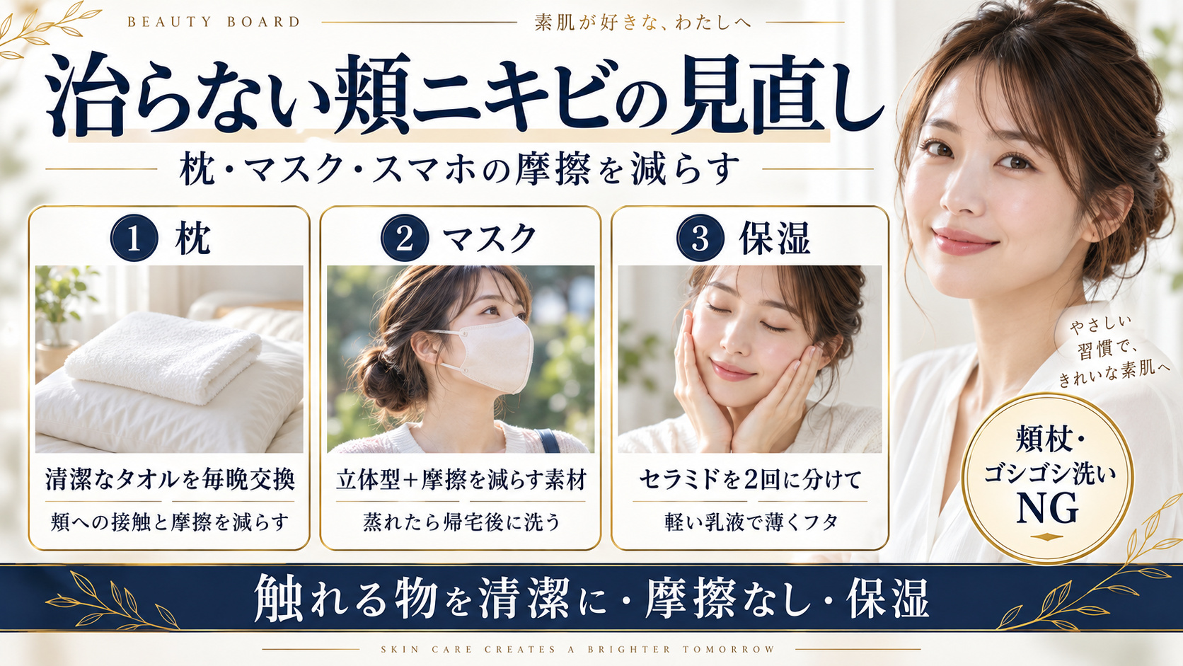治らない頬ニキビの摩擦対策と保湿習慣