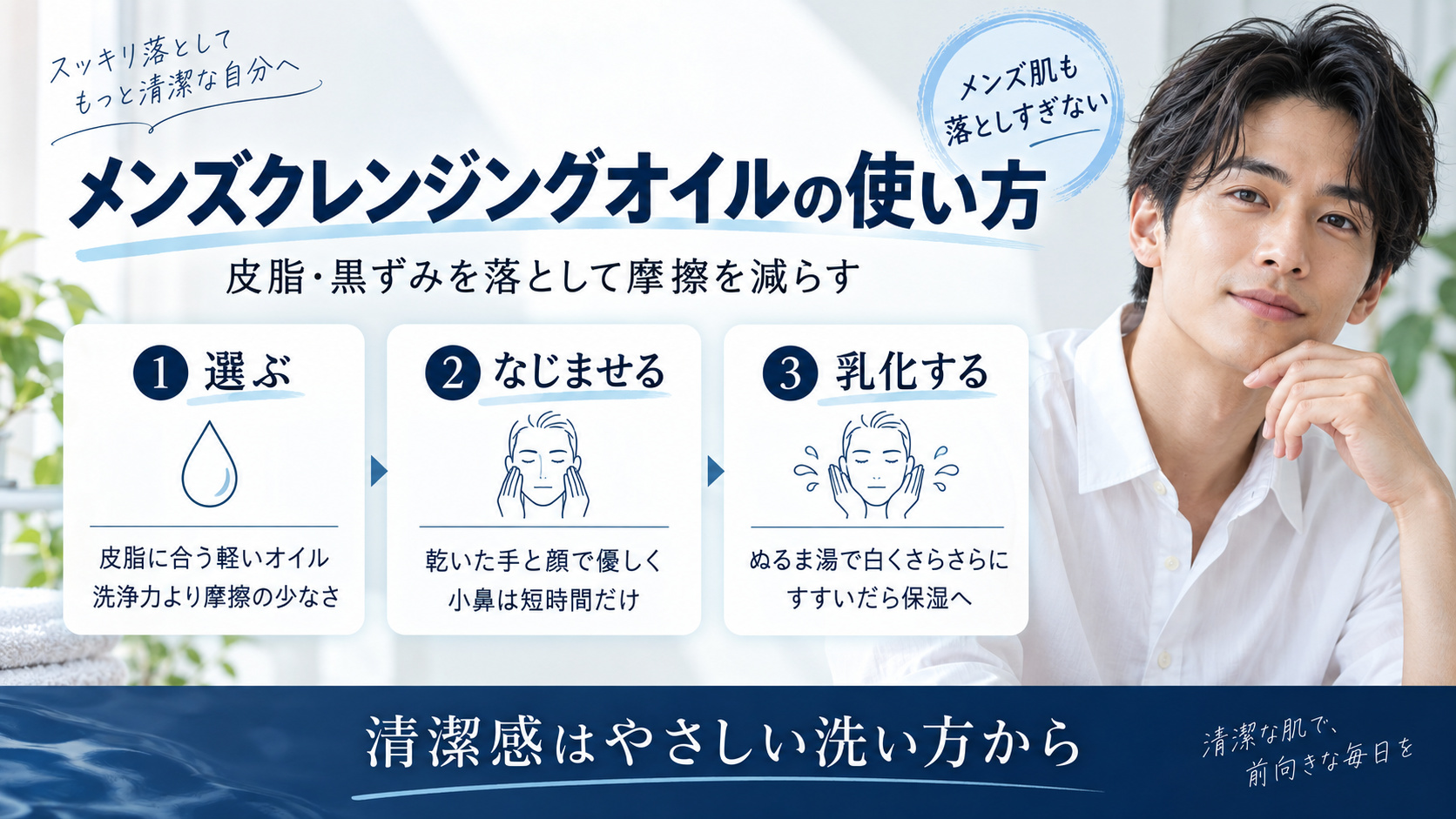 メンズクレンジングオイルで皮脂と黒ずみを落とす手順