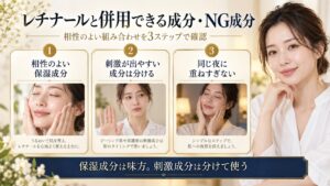 レチナールと併用しやすい保湿成分と刺激成分を分ける使い方を示すBeauty Board