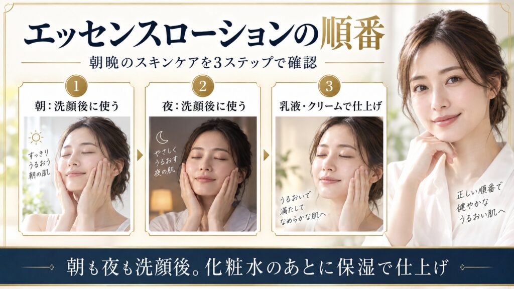オルビス ミスター エッセンスローションを朝晩の洗顔後に使い保湿で仕上げる順番を示すBeauty Board