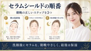 ONE BY KOSEセラムシールドを朝は洗顔後夜は保湿までやさしく使う正しい順番を示すBeauty Board