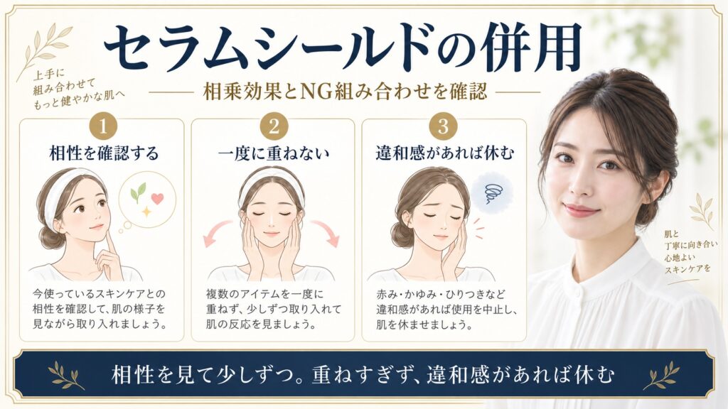 ONE BY KOSEセラムシールドを相性確認し一度に重ねず違和感があれば休む方法を示すBeauty Board